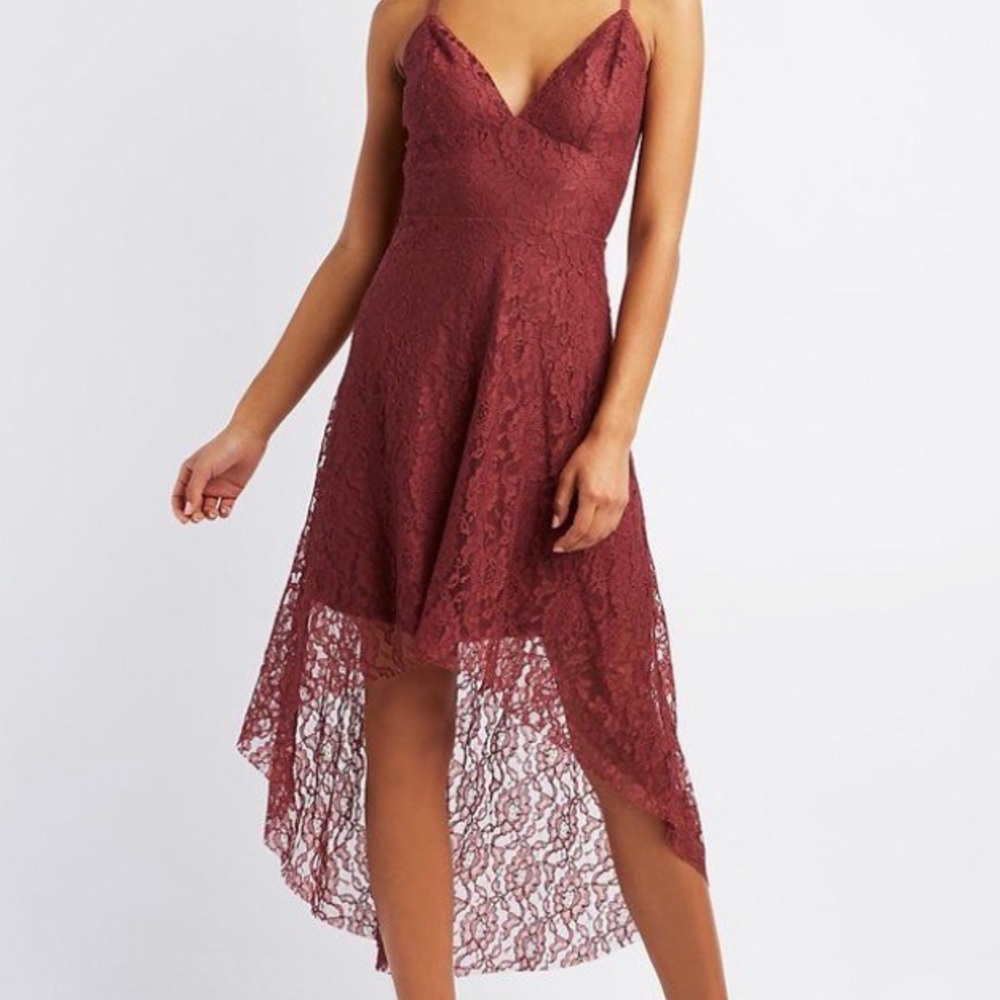 NWOT Burgundy Lace High-Low Dress